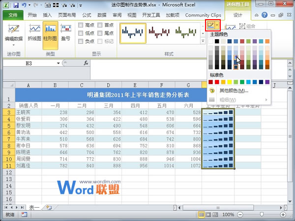 Excel2010中活用迷你图制作走势表